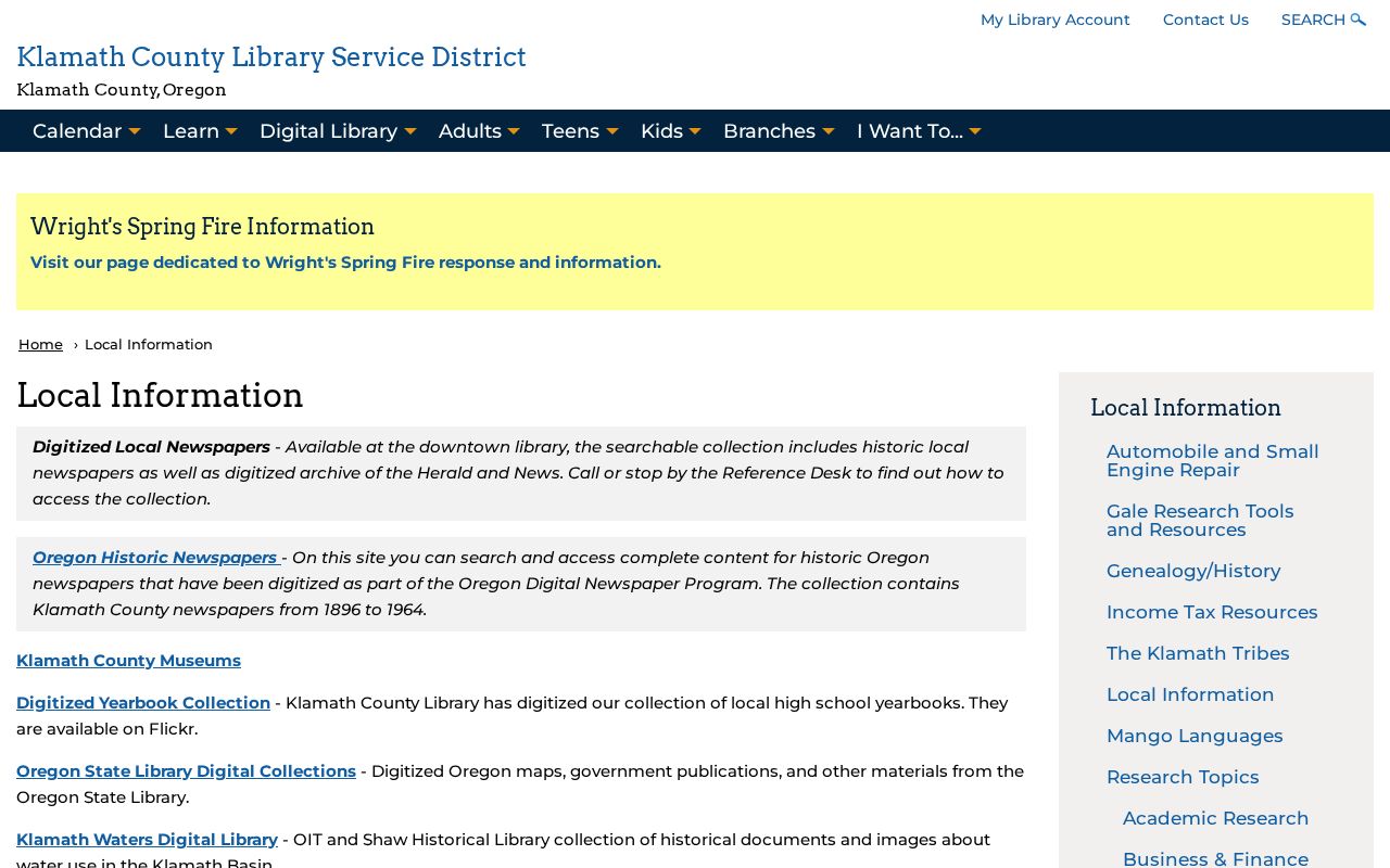 Klamath Falls directory local information resources at Klamath County Library