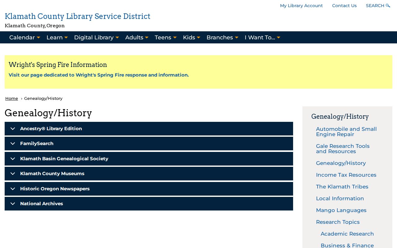 Klamath Falls directory genealogy access through Klamath County Library