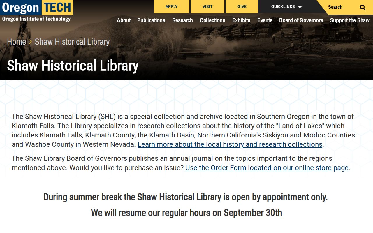 Klamath Falls directory archival resources at Shaw Historical Library