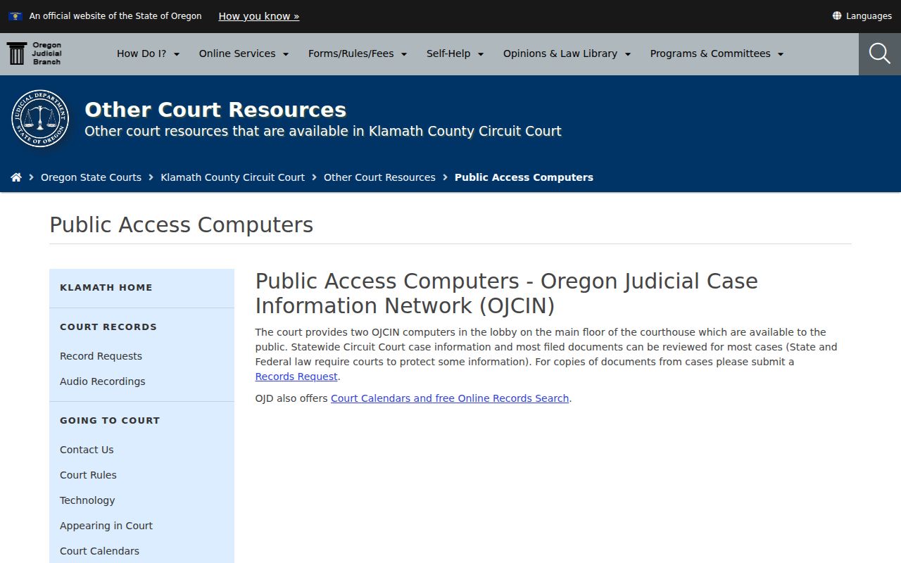 Klamath Falls residents directory Circuit Court public access computers