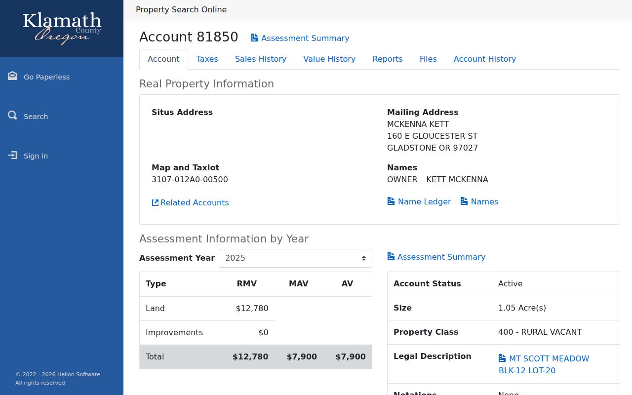 Klamath Falls residents directory Assessor property detail