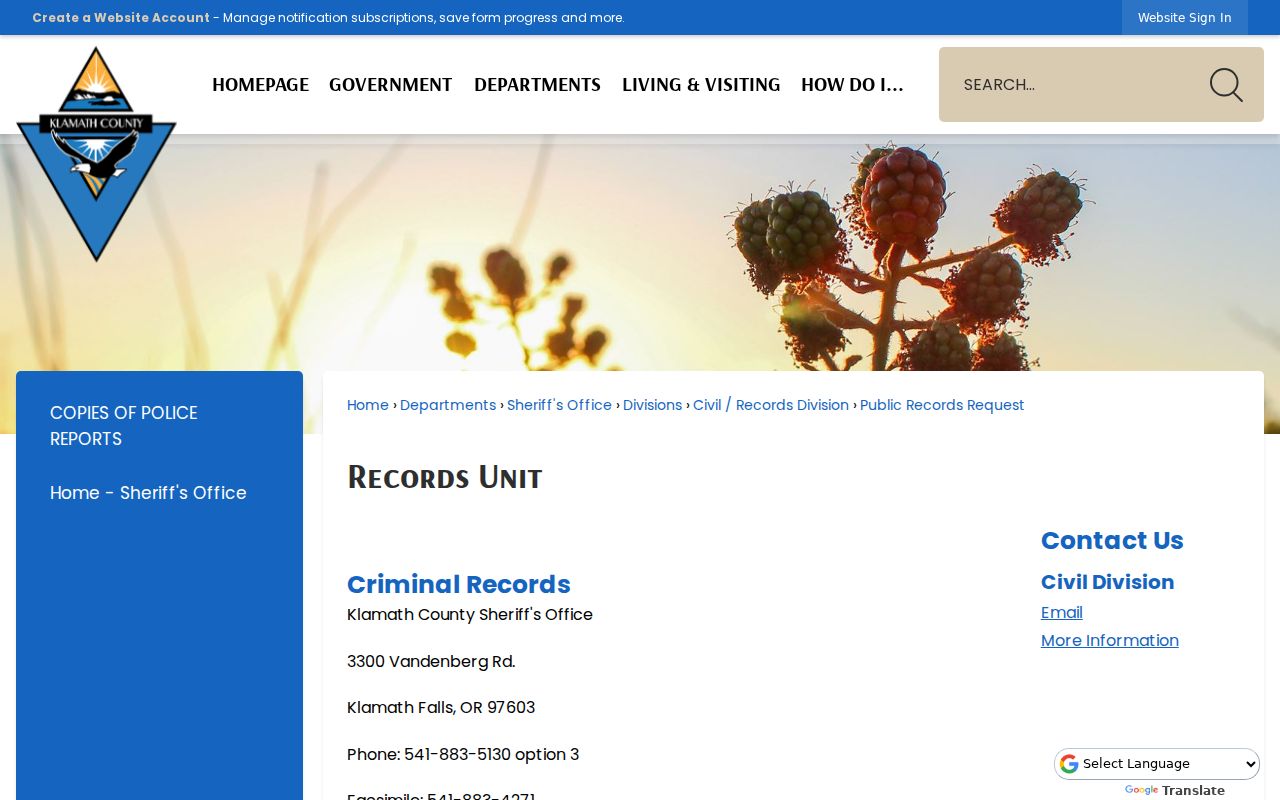Klamath Falls residents directory County public records request