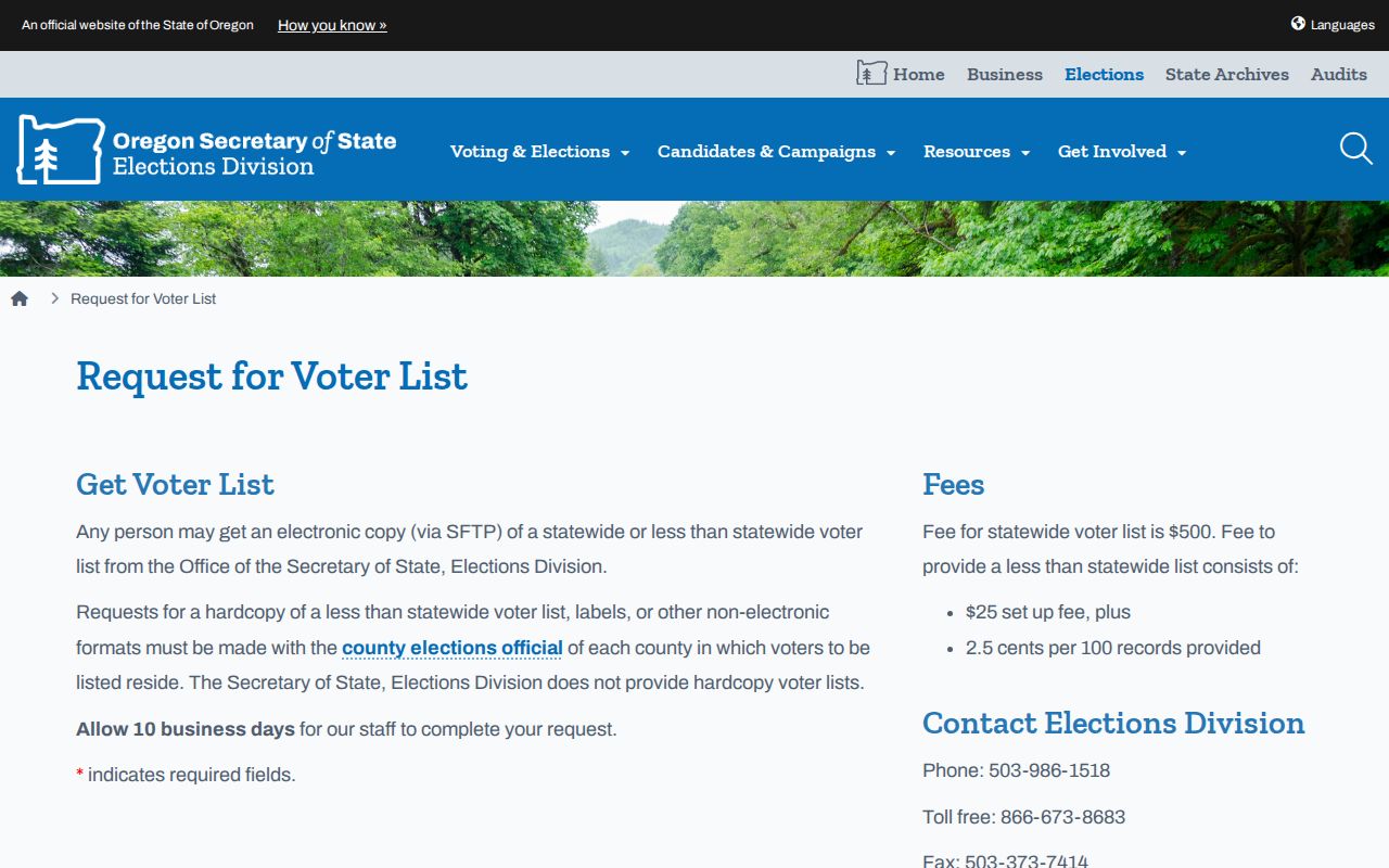 Klamath Falls residents directory Oregon voter-list request