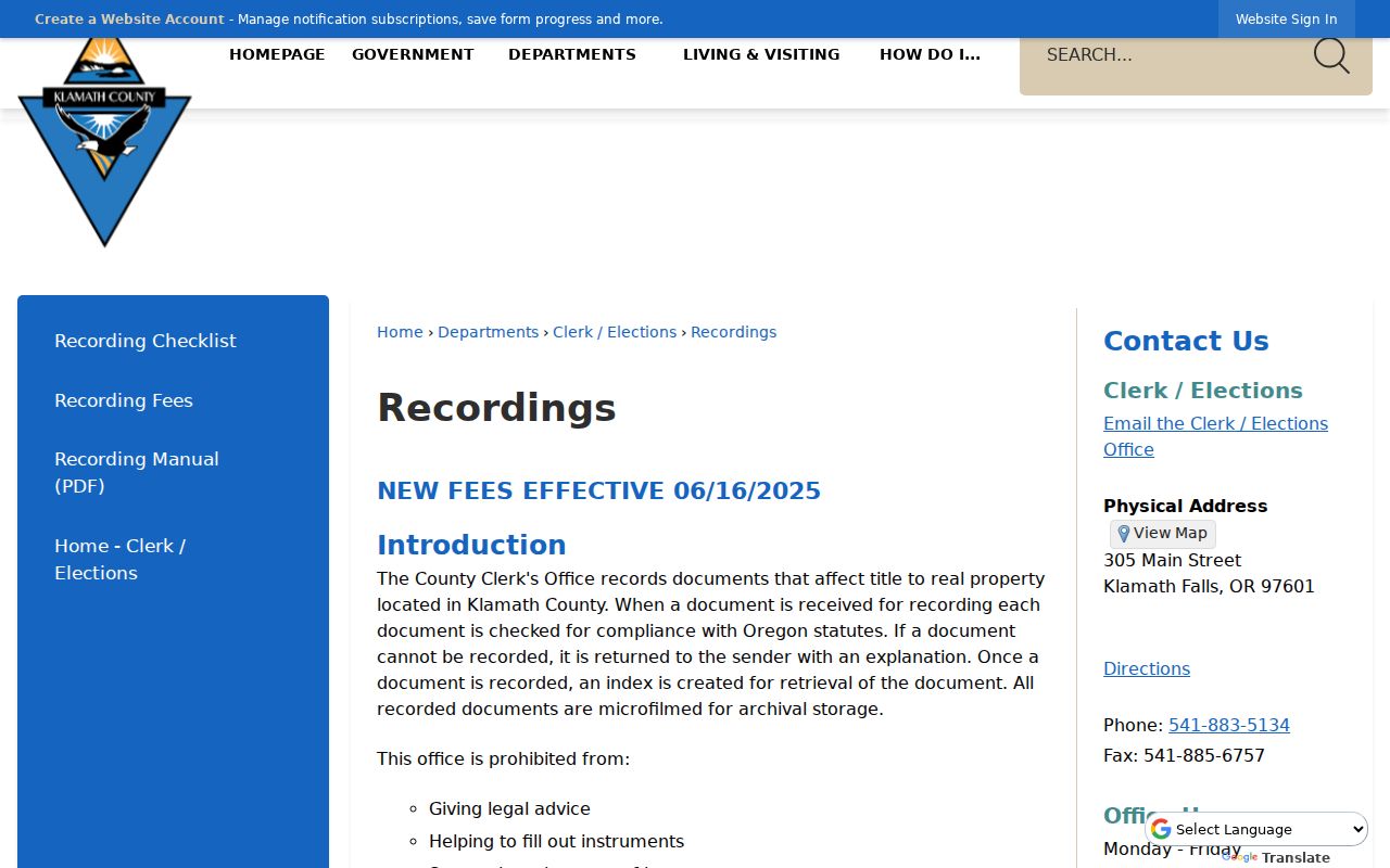 Klamath Falls previous residents reference to Klamath County recorded documents