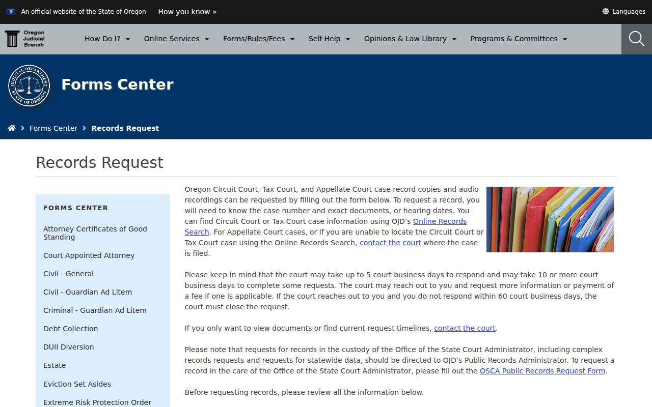 Klamath Falls resident lookup Oregon judicial records request instructions